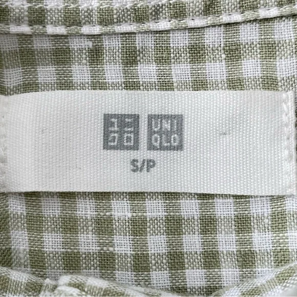 Uniqlo Linen Gingham Shirt Women’s Size Small Picnic Cottagecore Spring Green - Picture 8 of 12